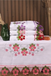 4'lü Işlemeli Güpürlü Çeyizlik 50*90 El Yüz Havlusu PDR-çeyizlik5 - Pidora Textil