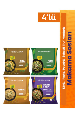 4'lü Pratik Makarna Sosu Seti - Körili, Pesto, Sebzeli & Trüf Mantarlı, Peynirli - 50g x 4 Adet - Herbamina