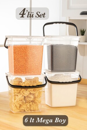 4'lü Un Ve Bakliyat Kabı 6 Litre - Şeffaf Saklama Kabı Y-494 - Meleni Home