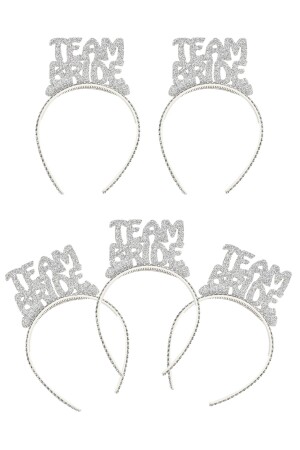 5 Adet Gümüş Team Bride Simli Eva Taç Gri Silver Renk Bekarlığa Veda Bride To Be Partisi Nedime Tacı - Huzur Party Store
