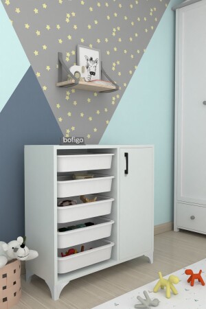 5 Baskets Cabinet Multi-Purpose Cabinet Toy Cabinet Kayra White Bfg-Oyun-Dlp-5 - Bofigo