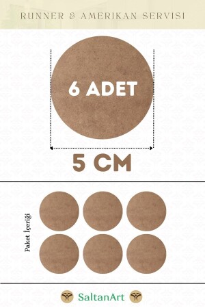 5 cm Diameter 6 Pieces of Cup Plate Placemat Runner MDF Drolit Magnet Under Wood 3 mm (2-7 mm) Thickness - Saltanart