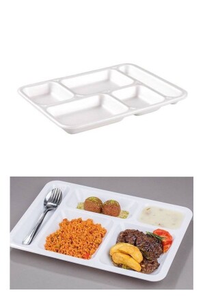 5 Compartment Table D'hote Foam Plate - Plastic Fork, Spoon - Cardboard Cup 00000017 - Özkan Ambalaj Temizlik