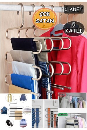 5 Katlı Metal Elbise Askısı Giysi Pantolon Eşarp Fular Havlu Kravat Düzenleyici - Usf