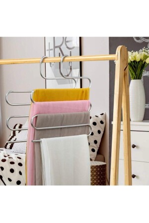 5-Layer Metal Trousers Scarf Hanger In-Closet Organizer Trouser Hanger - Blue Side