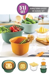 5 Li Chef Mixing Bowl, Strainer, Lemon Squeezer and Measuring Cup Preparation Set GM00302 - GRİMOR Life