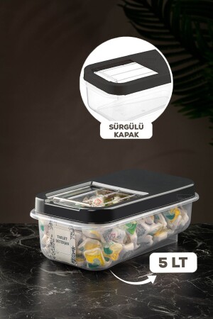 5 Lt Detergent Storage Container with Sliding Lid - Labeled Tablet Detergent Storage Box Anthracite TYC00693366726 - Meleni Home