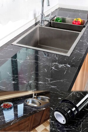 5 Meters X 60 Cm Marble Foil Paper Black Adhesive Marble Look Table Countertop Cabinet Kitchen Bathroom il153d - Utelips