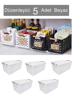5 Multi-Purpose Organizer Baskets with Plastic Handles - Cabinet & Drawer & Bathroom Organizer Basket - Krm Home