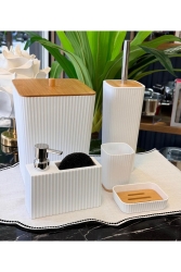 5 Parça Lenox Akrilik Bambu Banyo Seti Beyaz - Onedekor