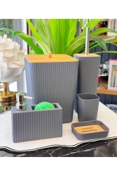 5 Parça Lenox Akrilik Bambu Banyo Seti Gri - Onedekor