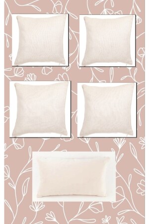 5-Piece Beige Color Linen Throw Pillow Cover Embroidered Throw Pillow Case for Punch IDLKRL004 - İDİL
