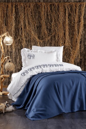 5-Piece Cotton, Pique Bedspread, Elephant Pattern and Ruffle Amazon Single Blue Duvet Cover Set STCKHMNEV2AMZ - Minelya Home Collection
