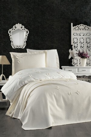 5 Piece Elastic Sheets, 3D Butterfly Patterned Children's Room Cotton Single Cream Duvet Cover Set STCKHMNEV1KLBT - Minelya Home Collection