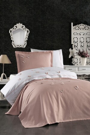 5 Piece Elastic Sheets - 3D Butterfly Patterned Children's Room Cotton Single Pink Duvet Cover Set - Minelya Home Collection