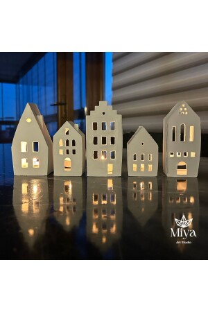 5-Piece Home Tealight Concrete Candle Holder Set White Decorative - Genel Markalar