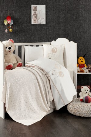 5 Piece Knitwear Blanket 100% Cotton Meva Baby Duvet Cover Set Cream STCKHMBEB1MV - Minelya Home Collection