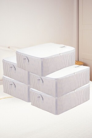 5-Piece Large Size Pillow Case White Gray Striped Base Organizer Storage Bag 62x46x22 - Textile Sweet