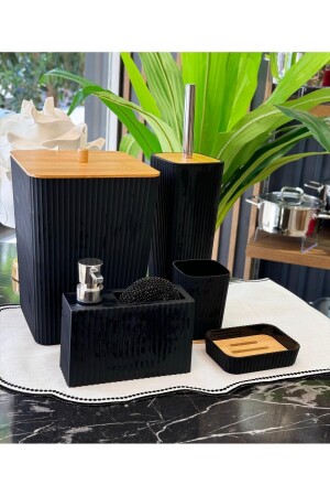 5 Piece Lenox Acrylic Bamboo Bathroom Set Black - Onedekor