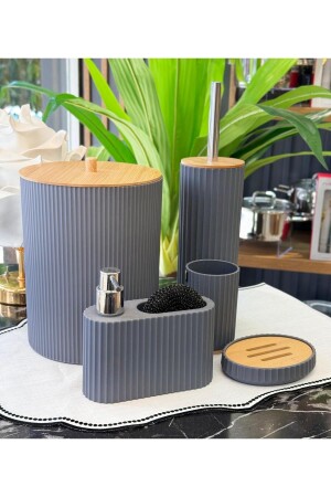 5 Piece Lucas Acrylic Bamboo Bathroom Set Gray - Onedekor