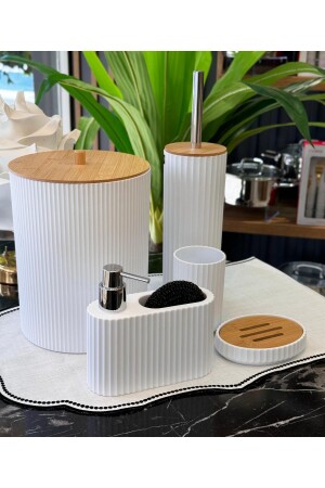 5 Piece Lucas Acrylic Bamboo Bathroom Set White - Onedekor