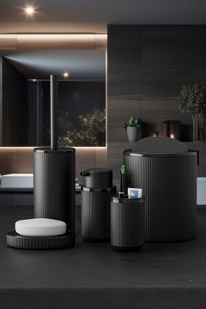 5 Piece Luxury Bathroom Set - Decorative Round Practical Lid Dustbin Toothbrush Holder Soap Dish Brush Set - Tugomer