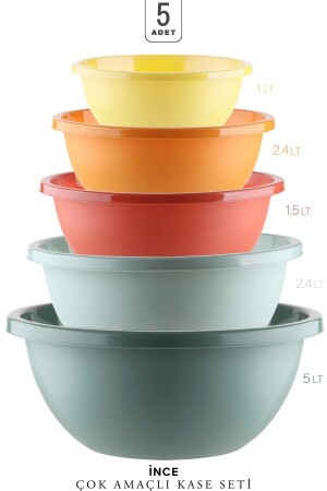 5-Piece Multi-Purpose Neo Aura Round Mixing Bowl - (30+25+22+19+16-5cm) 5 Size Badya Storage Containers - Kitchen Life