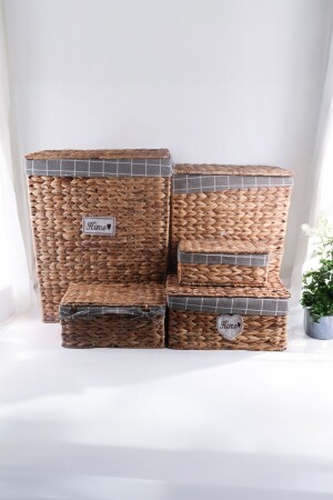 5-Piece Rattan Wicker Dirty Laundry Basket Set Rectangular Cream - Vadi