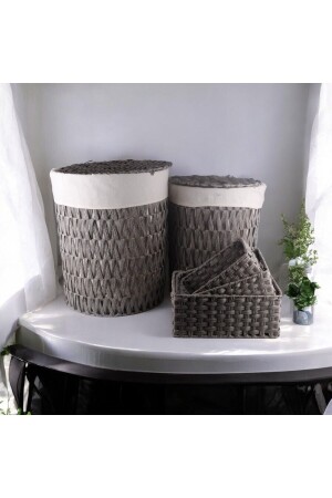 5-Piece Rattan Wicker Dirty Laundry Basket Set Round Gray - Vadi