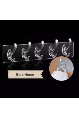 5-Piece Self-Adhesive Strong Transparent Hanger - Behind Door Kitchen Wall Bathroom Hanger - Bera Home