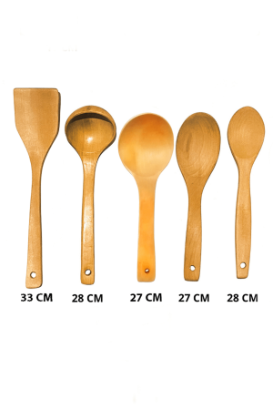 5 Piece Serving Set Bamboo Wooden Spoon Ladle Wooden Spatula 5-BMB-SRVS - Kitchen Mania