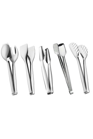 5 Piece Steel Serving Tongs Set Stainless Steel - Nehir