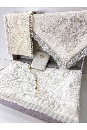5 Piece Velvet Prayer Mat Set with Dowry Bundle Box Bride and Groom Set - Ayhanhome