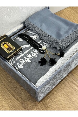 5 Piece Velvet Prayer Mat Set with Gift Dowry Box and Bride and Groom Set - Ayhanhome
