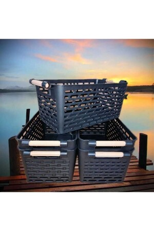 5 Pieces - Multi-Purpose Organizer Basket with Plastic Handles - Cabinet & Drawer Organizer Basket Black SPT005 - Keven Home