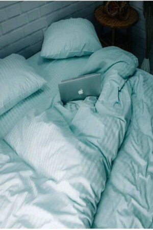 5 Star Luxury Hotel Type Double Elastic Striped Cotton Satin Duvet Cover Set 160x200 Mint Green Otels2022 - Tekstil Home
