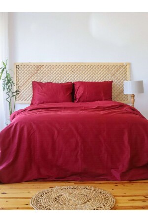 5-Sterne-Luxushotel-Typ-King-Size-Bettbezug-Set aus gestreiftem Satin, 180 x 200, Spannbettlaken, Burgunderrot, Otels2023 - Tekstil Home