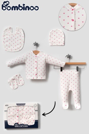 5-teiliges Body-Set für Neugeborene, Krankenhausfreilassung, Cord, Ecru-Stoff, ROSA, Herzbox - Webombinoo