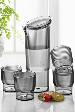 5-teiliges Kristallkrug-Set – Krug kompatibel mit der Kühlschranktür + 4 Stück Style-Getränkeglas TGM-0027 - Tugomer