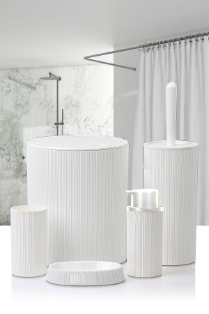 5-teiliges Luxus-Badezimmer-Set – dekorativer runder praktischer Deckel, Mülleimer, Zahnbürstenhalter, Seifenschale, Bürstenset - Tugomer
