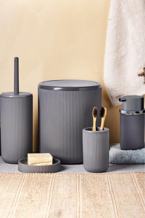 5-teiliges Luxus-Badezimmer-Set – dekorativer runder praktischer Deckel, Mülleimer, Zahnbürstenhalter, Seifenschale, Bürstenset - Tugomer