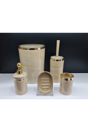 5-teiliges rundes Badezimmer-Set aus Acryl, Creme, Marmor, Gold, Chrom, 5-teilig, neu56 - GuvenliPazar