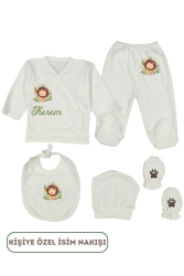 5-teiliges Set aus 100 % Baumwolle mit Namen für Neugeborene, Jungen, Krankenhausentlassung, bestickt, mit Löwe bedruckt, bestickt, LHAHC - Leone Handmade