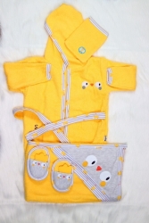 5 Yaş Unisex Bebek Sarı Civciv Bornoz Havlu Takımı 15429-Sarı - Miniworld