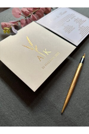 50 Gold Gilded Wedding-Engagement Invitations with Cream Envelopes - Luna Davetiye