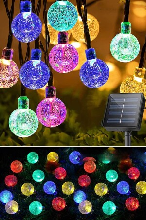 50 Led 7 Metre Kristal Renkli Güneş Enerjili Led Işık Solar Bahçe Balkon Ağaç Lambası Aydınlatması - Modaba