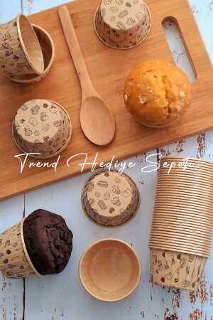 50 Pieces Cake Patterned Cake Capsule - Kraft Patterned Muffin Cake Mold - Cupcake Mold - Airfryer Compatible - Trend Hediye Sepeti