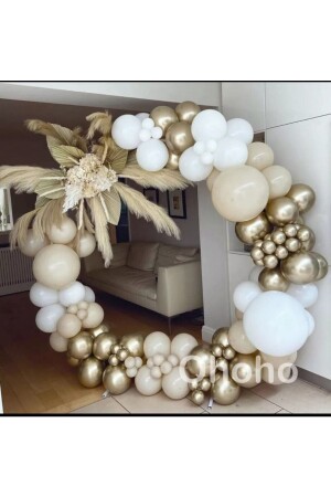 50 Pieces Chrome Gold Sea Sand and Pastel White Balloon Chain - Tatli Günler