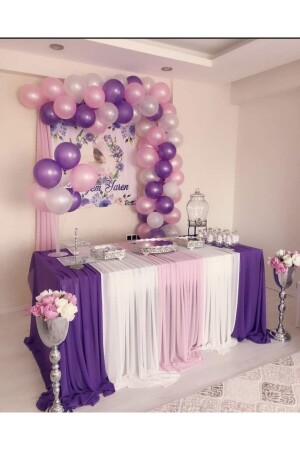 50 Pieces of Metallic Purple and Pink Pastel White Balloons + 5 Mt Balloon Chain - Balonevi
