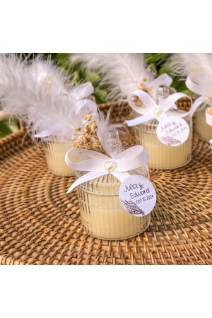 50 Pieces White Feather Ribbon Candle Candy Bowl Promise Engagement Wedding Wedding Candy N2853 - DOKA